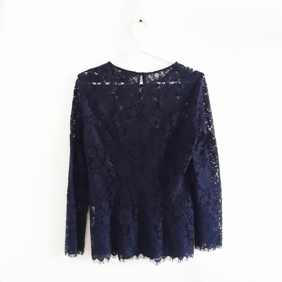 𝅺J.CREW Lace Tall Blouse with Built-in Cami Tank Navy Blue Size 2T - Picture 6 of 9